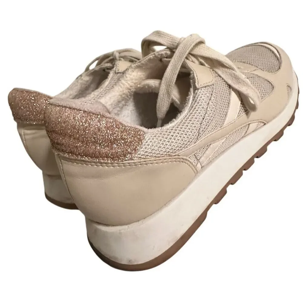 Dolce‎ Vita Markus Ivory Leather Mesh Sneakers Gold Womens 9.5